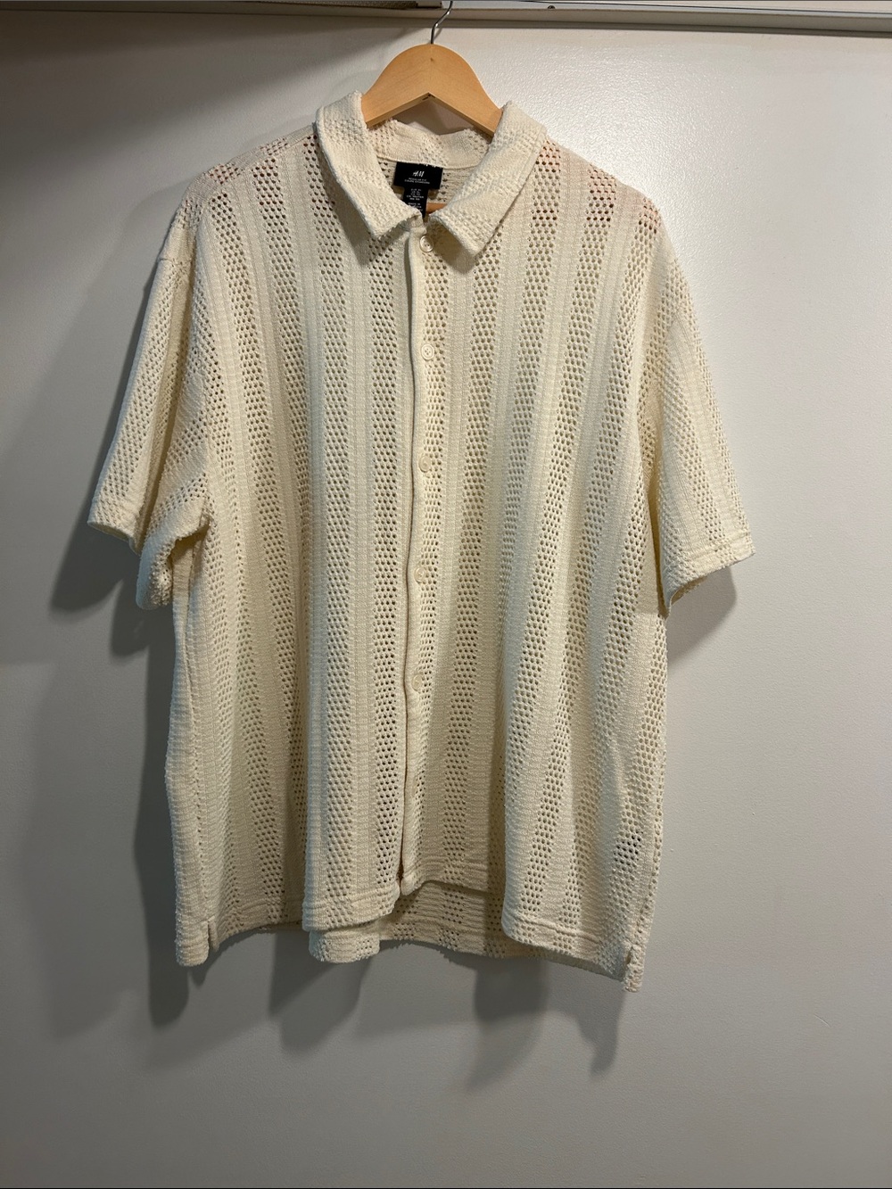 H&M Cream Open-Knit Short Sleeve Polo Shirt